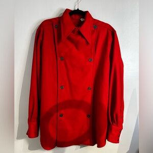 Vintage Red Bibbed Western Cowboy Snap Closure Long Sleeve 100% Wool Shirt Sz Lg